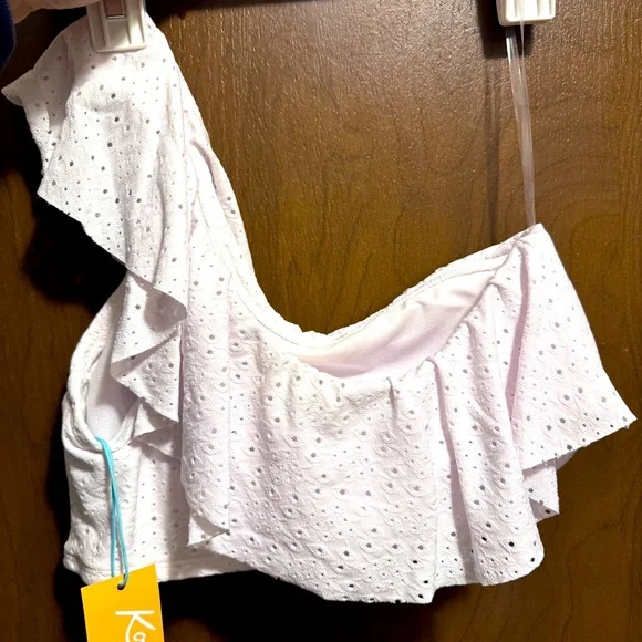 NWT Kona Sol White Eyelet one shoulder bikini too sz M women’s beach swimsuit - Picture 2 of 7